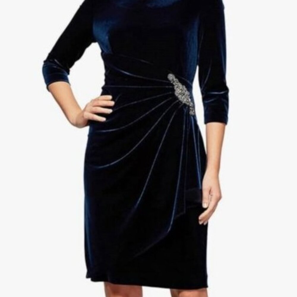 Alex Evenings Blue Velvet Cocktail Dress Size 12P - Picture 9 of 9